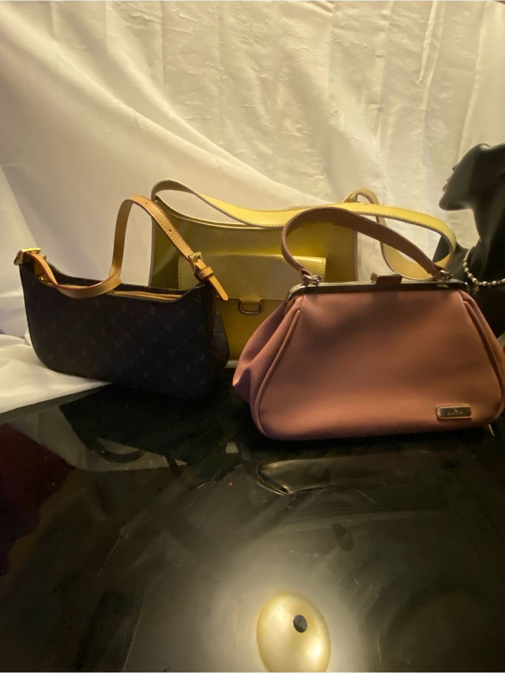 3-Piece Women’s Handbag & Crossbody Purse Lot – Pink, Cognac & Black